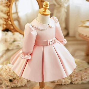 Nova Chegada Rosa Manga Longa Cetim Princesa Bebê Meninas Fofo Vestidos Crianças Roupas de Casamento Meninas Festa Prom Vestido 1 a 12 Anos - Product Image 2