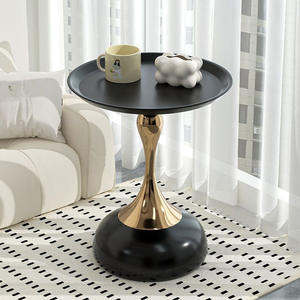 European Style <b>Round</b> Side <b>Table</b> Warm White Matte Black Glass Top <b>Console</b> <b>Table</b> For Living Room Bedroom Sofa Corner Use - Product Image 3