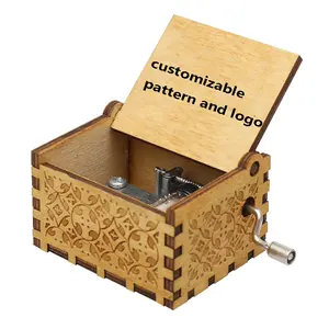 Factory custom laser erngraved wooden music box rotating souvenirs music box mechanism