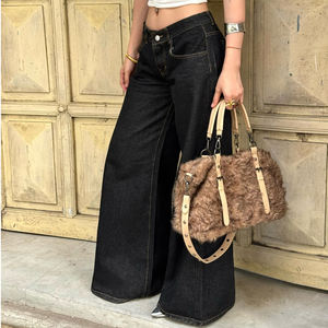 Jeans à jambe droite pour femmes, pantalon noir taille basse, style rétro streetwear, polyvalent, basique, décontracté - Product Image 5