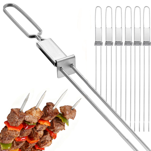 Bán buôn sản phẩm mới thịt nướng xiên thép không gỉ Rotisserie dĩa đôi kim đẩy tấm thịt xiên cho kabob nướng BBQ - Product Image 1