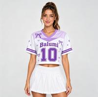 Haut court en jersey personnalisé à sublimation avec nœud mignon et col en V pour femme, à manches courtes, avec nom et numéro personnalisés pour tenue d'équipe
