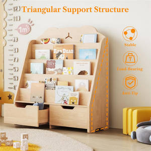 <span class=keywords><strong>Scaffale</strong></span> per libri in legno per bambini a 5 livelli con 2 cassetti per sale giochi e asilo nido - Product Image 5