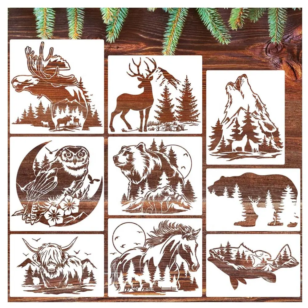 Plantillas de quema de madera de animales para pintar plantillas de ciervo grande Plantilla de caballo oso Lobo alce plantillas de dibujo para bricolaje