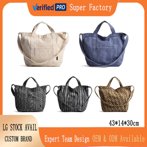 Grand <span class=keywords><strong>sac</strong></span> fourre-tout en toile denim grande capacité pour femme, style vintage délavé, <span class=keywords><strong>sac</strong></span> à bandoulière ouvert, couleur unie, décontracté, Bolsa Vaquera <span class=keywords><strong>Sac</strong></span> Cabas - Product Image 2