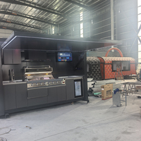 Ensemble de meubles de cuisine extérieure modulaire pour barbecue - Acier inoxydable ignifuge et écologique au design moderne pour usage extérieur en villa