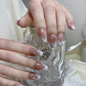 10 pièces de faux ongles en forme de cercueil français, faits à la main, taille moyenne, été 2024, nouveaux, simples, pour femmes, articles à la mode, vente en gros - Product Image 5