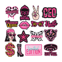 Parches Termoadhesivos Bordados Rosa y Negro con Diseños 'Girl Boss Hustle', 'Y2K Girl Power' y 'CEO', y Apliques para Coser en Chaquetas, Gorras y Mochilas