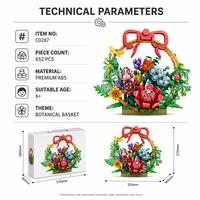 Set de Bloques de Construcción de Cesta de Flores Personalizada de 652 Piezas, Kit de Modelo Botánico Realista, Juguete de Construcción STEM, Regalo Educativo para Niños