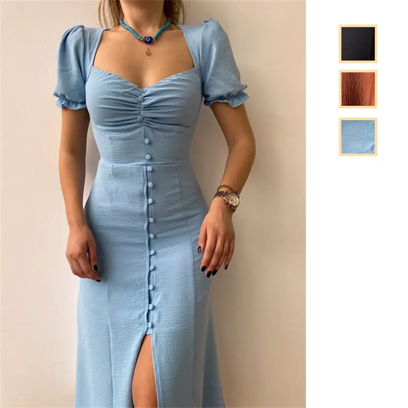 Verano color sólido elegante mujer damas salir traje vestidos casuales