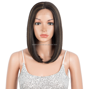 Peluca de Cabello Sintético con Frente de Encaje, Estilo Bob, Color Degradado Premium, Liso, Corto, de Alta Temperatura, en Oferta - Product Image 3