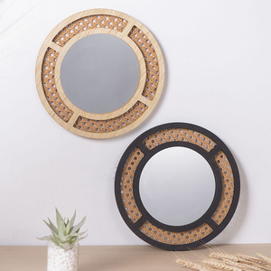 <b>Round</b> <b>Wall</b> <b>Mirror</b> Imitation Rattan Woven Frame Decorative Home Decor Hanging Item For Living Room Entryway - Product Image 2