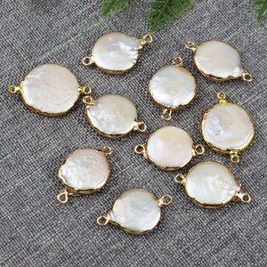 LS-A582 nouvelle arrivée! Pierres naturelles pour la fabrication de bijoux, breloques connecteurs de perles d'eau douce, plaqué or, forme ronde, 2020 - Product Image 2