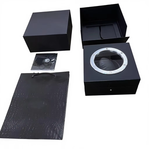 Faqctory Direct Custom Logo <b>Gift</b> Display Flip Watches <b>Boxes</b> Packaging Storage Luxury <b>Black</b> Leather Square Durable Watch Box - Product Image 5