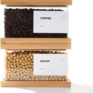 Modern Kitchen <strong>Wooden</strong> Rectangular Food Dispenser with Bamboo Lid Eco-friendly Grain <strong>Storage</strong> <strong>Box</strong> - Product Image 5