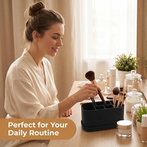Custom Logo Food Grade Silicone Water-resistant Eco-Friendly <b>Makeup</b> Organizer <b>Holder</b> Desktop Bathroom Vanity Storage Cosmetic - Product Image 3