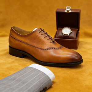 CACATUA 20260122-12 Scarpe Oxford Brogue in Vera Pelle con Lacci, Marrone Anticato Lucidato a Mano, per Uomo, Formali, Business, Matrimonio - Product Image 3