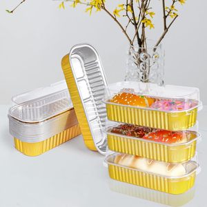C200 200ml Food Grade Disposable Rectangle Aluminum <b>Foil</b> <b>Container</b> Hot Cold Cake Desserts Bread Loaf Pans with Lid and Cup - Product Image 2