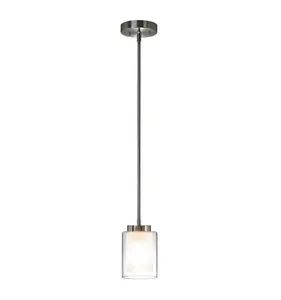 Decorative Dual Glass 1 Light Pendant Light, Indoor Modern Brushed Nickel Home Hanging Pendant Lamp for Kitchen & Bar