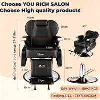 Fauteuil de Barbier Hydraulique Inclinable, Chaise de Salon de Coiffure Vintage pour la Coupe de Cheveux, le Rasage, Équipement de Salon de Beauté