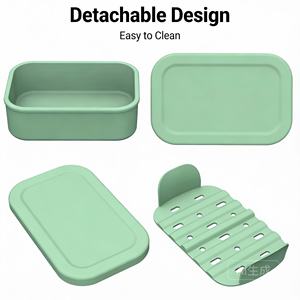 Support de savon anti-fuite en silicone pour la maison, boîte de rangement portable en silicone pour voyage avec couvercle et couche de drainage - Product Image 2