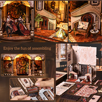 Kit de construction de maison miniature DIY, kit de coin lecture, puzzle 3D en bois, maison de poupée, maison miniature en bois fantastique, serre-livres