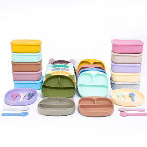 Bangxing – assiettes personnalisées de qualité alimentaire pour enfants, bavoir, bol à sucette, vaisselle Portable pour micro-ondes, ensemble d'alimentation en <span class=keywords><strong>Silicone</strong></span> pour bébé, 100% - Product Image 4