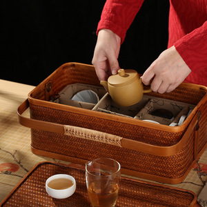 Handmade <b>Bamboo</b> Woven Basket Rectangle With Lid Storage Box For Tea Set Food <b>Container</b> Multifunctional Neatening Use - Product Image 3