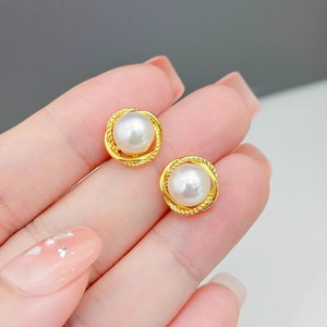 22385 S925 <b>Silver</b> <b>Stud</b> Earrings DIY Pearl Accessories with 7-8mm Round Beads Simple <b>Silver</b> Jewelry with Empty Tray - Product Image 1