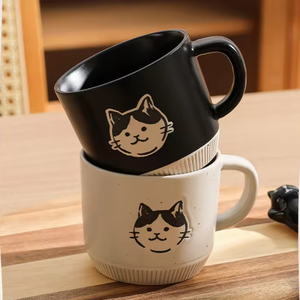Ensemble de tasses en porcelaine de 200 ml avec motif de chat mignon, chaton noir et blanc, écologique, réutilisable, compatible lave-vaisselle/micro-ondes, pour expresso/café/thé - Product Image 2