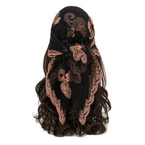 <span class=keywords><strong>Foulard</strong></span> carré brodé en dentelle OEM, motif rose/camélia, en Tencel, Hijab ethnique d'Asie centrale, Voile musulman élégant et doux - Product Image 3