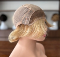 Perruque médicale en silicone et PU, entièrement nouée à la main, cheveux humains non traités, cheveux bruts, dessus en soie, perruque médicale en cheveux humains, perruque pour l'alopécie