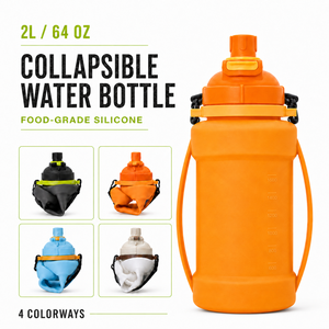 Botella de agua plegable de silicona de 2L con pajita y tapa para beber directamente, a prueba de fugas, sin BPA, boca ancha, para gimnasio, camping, viajes, venta al por mayor, OEM - Product Image 1