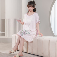Chemises de nuit légères à col rond pour femme, tendance, coupe ample, en soie glacée, vêtements d'extérieur pour femme, tenue décontractée, jupe de nuit