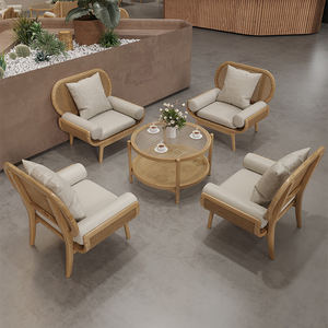 Chaise en bois massif de style japonais Canapé café multi-personnes en rotin tissé pour magasin de thé au lait Sweet Shop Loisirs Négociation Restaurants - Product Image 5