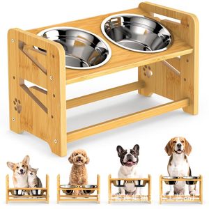 Cross-border wooden <b>cat</b> bowl rack, dog <b>feeder</b>, pet bowl holder, foldable solid wood pet food bowl, feeding rack - Product Image 4
