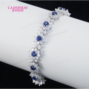 Cadermay Sapphire Bracelet S925 Silver Flower Design Wedding Jewelry Women's - Product Image 2