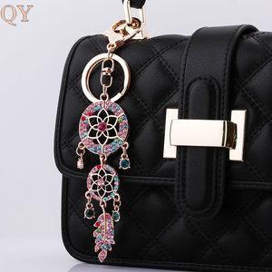 QY Dreamcatcher Rhinestone Feather Metal Keychain Hollow <b>Bag</b> Charm Car <b>Key</b> <b>Ring</b> Boho Pendant Gift Wholesale Accessories - Product Image 5
