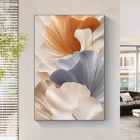 Peinture murale moderne de paysage avec feuilles de ginkgo, peinture en porcelaine de luxe encadrée avec cristaux pour la décoration du salon