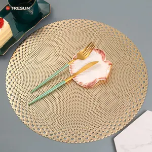 washable no-slip round gold silver wedding accent cutwork metallic decorative PVC dinning table mats