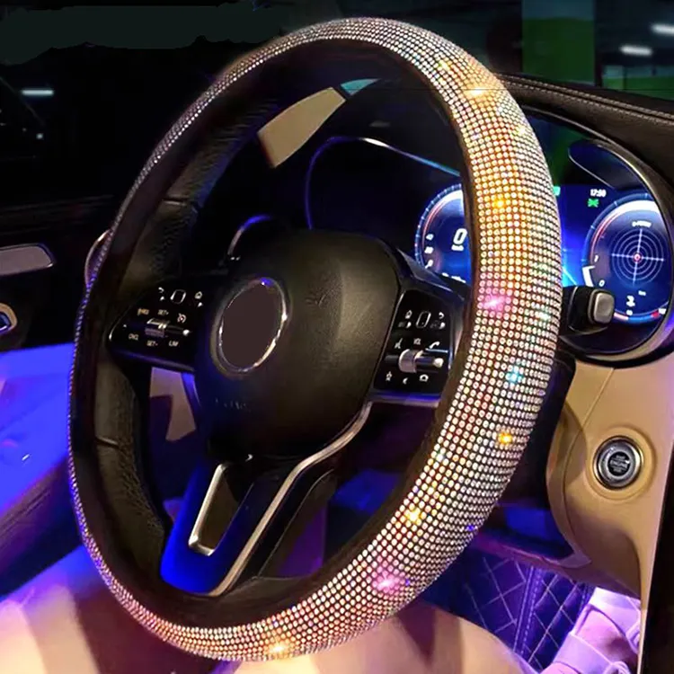machine made crystal interior accessories stretchablefull diamond car steering wheel cover unisex
