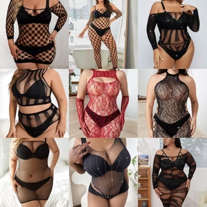 Vente en Gros Bodystocking Résille Grande Taille Très Sexy Lingerie <span class=keywords><strong>Noir</strong></span> <span class=keywords><strong>Dentelle</strong></span> Transparente Décoration Nœud Tailles XXXL Bodysuit - Product Image 3