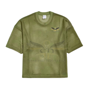 T-shirt court à manches courtes en maille rouge pour homme, col rond, respirant, style streetwear, couleur unie - Product Image 2