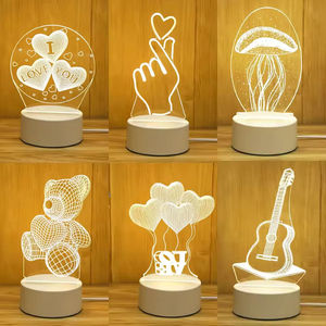 Nueva Lámpara Nocturna LED USB 3D Personalizable, Base de Acrílico Creativa para Mesa o Escritorio, para Habitación Infantil, Material ABS, Enchufe Central - Product Image 2