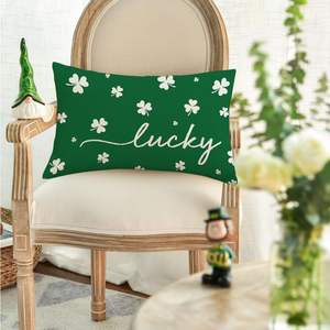 RABUSOFA 12x20 pouces housses de coussin lombaire vert et blanc trèfle décoratif canapé canapé étui décorations de jour et de vacances pour le printemps - Product Image 1