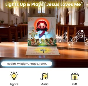 Biglietto Pop-Up Luminoso e Musicale per Battesimo Cristiano per Bambini e Bambine - Regalo Ricordo Religioso - Product Image 2