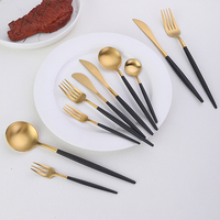 Bulk Wholesale Black Handle Matte Gold Cutlery Stainless Steel Flatware Set
