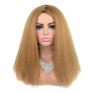 Perruque synthétique <span class=keywords><strong>afro</strong></span> lisse Xiu Man Yaki de qualité supérieure, en fibre haute température, longue, bouclée, avec frange transparente réglable, 14 pouces, fabriquée à la machine - Product Image 5
