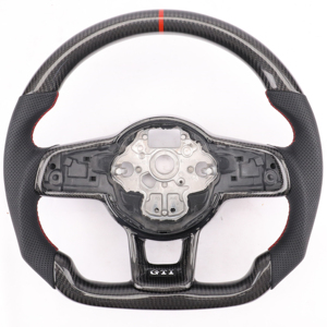 Volant personnalisé en fibre de carbone 3K véritable pour VW <span class=keywords><strong>Golf</strong></span> <span class=keywords><strong>7</strong></span> MK7 GTI R Lamando GTS, cuir Alcantara/Nappa, anneau de couture personnalisé - Product Image 1