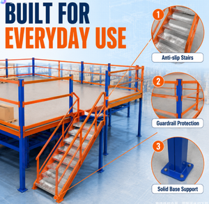 Sistema de Almacenamiento en Entrepiso de Alta Resistencia, Estanterías Metálicas de 2 Niveles para Almacenamiento Vertical en Suelo de Almacén - Product Image 4